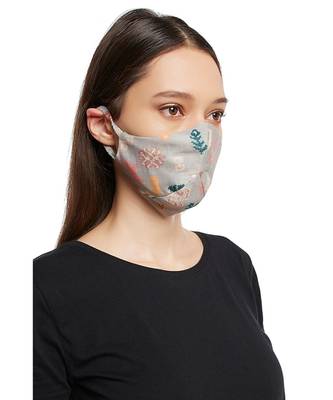 PS Pret by Payal Singhal Grey and Lavender Bandhani Kilim Print Reversible 3 Ply Mask with Pouch 4