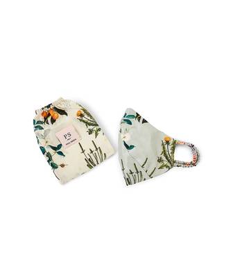 PS Pret by Payal Singhal Aqua and Ivory Titli Print Reversible 3 Ply Mask with Pouch 2