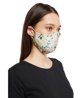 PS Pret by Payal Singhal Aqua and Ivory Titli Print Reversible 3 Ply Mask with Pouch 4