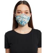 PS Pret by Payal Singhal White and Blue Ikat Line Print Reversible 3 Ply Mask with Pouch