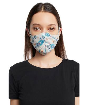 PS Pret by Payal Singhal White and Blue Ikat Line Print Reversible 3 Ply Mask with Pouch 3