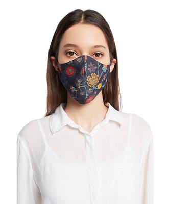 Payal Singhal Tulip Garden and Navy Spring print reversible 3 ply face mask with pouch 1