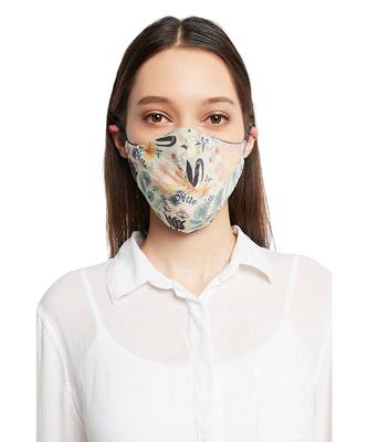 Payal Singhal Tulip Garden and Navy Spring print reversible 3 ply face mask with pouch 3