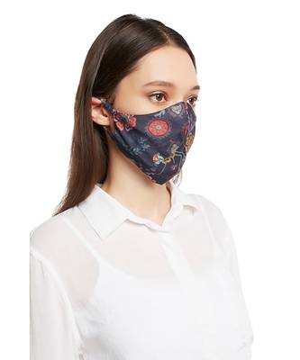 Payal Singhal Tulip Garden and Navy Spring print reversible 3 ply face mask with pouch 4