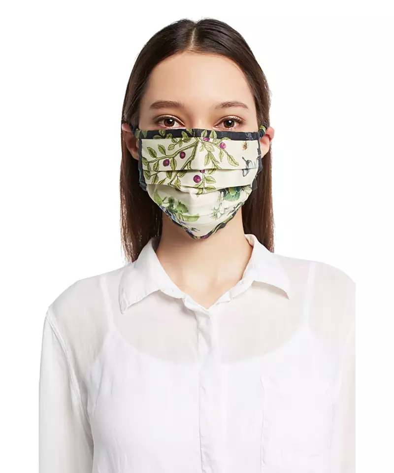 Payal Singhal Ivory and Black Titli print pleated 3 ply mask with pouch