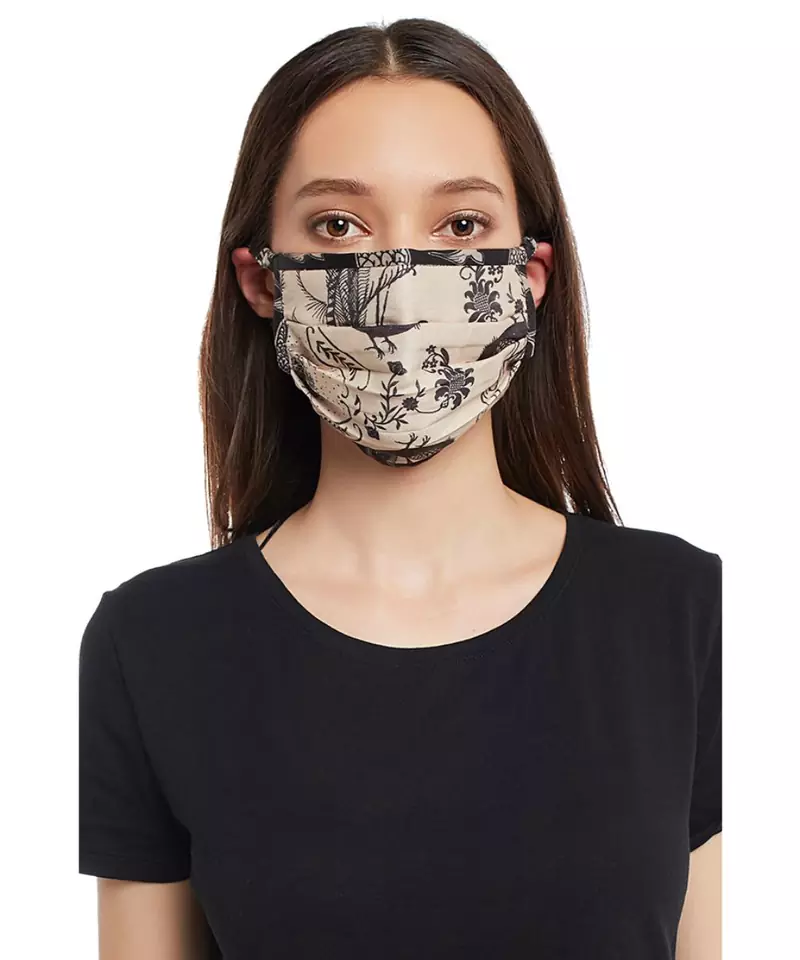 Payal Singhal Blush Jannat with Black Pine Cone print pleated 3 ply mask with pouch
