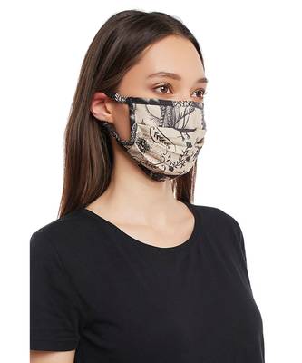 PS Pret by Payal Singhal Blush Jannat with Black Pine Cone Print Pleated 3 Ply Mask with Pouch 3