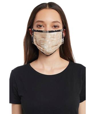 PS Pret by Payal Singhal Beige Khargosh with Black Pine Cone Print Pleated 3 Ply Mask with Pouch 1