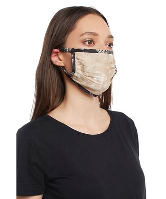 PS Pret by Payal Singhal Beige Khargosh with Black Pine Cone Print Pleated 3 Ply Mask with Pouch 3