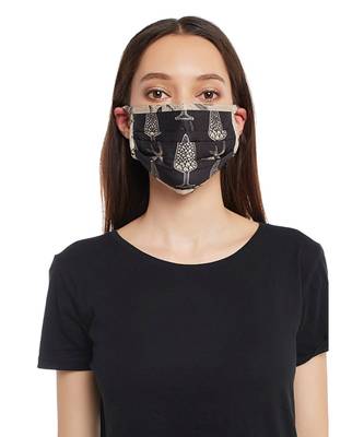 PS Pret by Payal Singhal Black Pine Cone with Blush Jannat Print Pleated 3 Ply Mask with Pouch 1