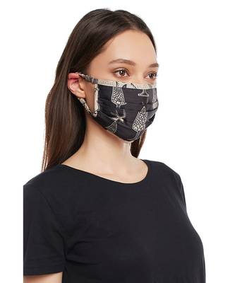 PS Pret by Payal Singhal Black Pine Cone with Blush Jannat Print Pleated 3 Ply Mask with Pouch 3