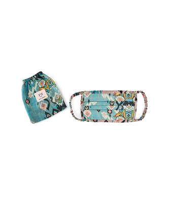 PS Pret by Payal Singhal Blue and Pink Ikat Love Print Pleated 3 Ply Mask with Pouch 2