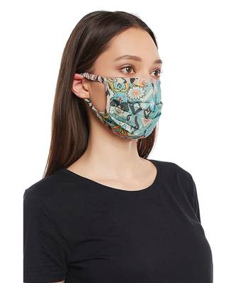 PS Pret by Payal Singhal Blue and Pink Ikat Love Print Pleated 3 Ply Mask with Pouch 3
