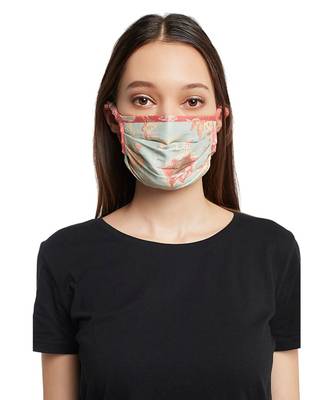 PS Pret by Payal Singhal Aqua and Coral Chidiya Print Pleated 3 Ply Mask with Pouch 1