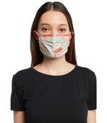 PS Pret by Payal Singhal Aqua and Coral Chidiya Print Pleated 3 Ply Mask with Pouch