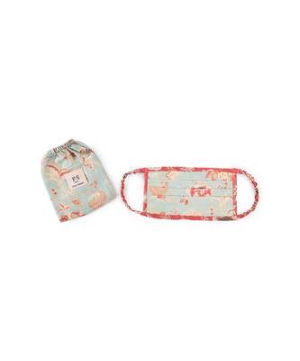 PS Pret by Payal Singhal Aqua and Coral Chidiya Print Pleated 3 Ply Mask with Pouch 2