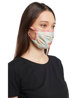 PS Pret by Payal Singhal Aqua and Coral Chidiya Print Pleated 3 Ply Mask with Pouch 3