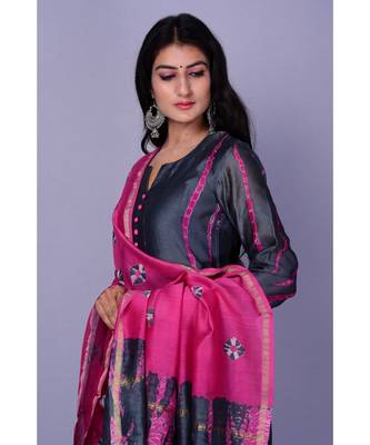 Grey And Magenta Chanderi Silk Suit Set 3