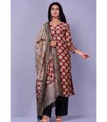 Maroon and Black Chanderi Suit Set