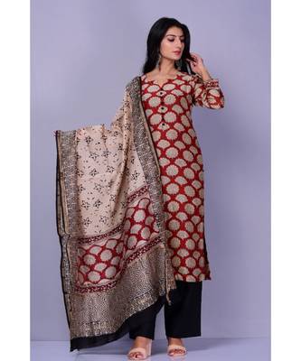 Maroon and Black Chanderi Suit Set 2