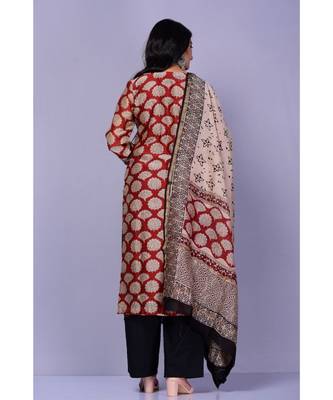 Maroon and Black Chanderi Suit Set 4