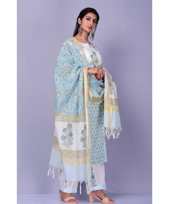 Light Blue Handblock Suit Set 1
