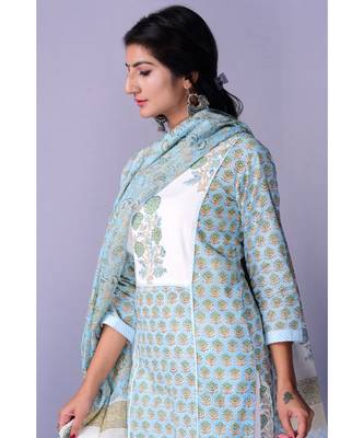 Light Blue Handblock Suit Set 2