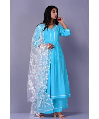 Firozi Suit with Net dupatta 1