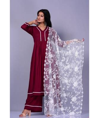 Burgandy Suit with Net dupatta 1