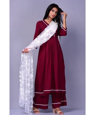 Burgandy Suit with Net dupatta 2