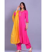 Magenta Suit with yellow leheriya Stole