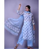 White And Blue Kota Doriya Suit Set