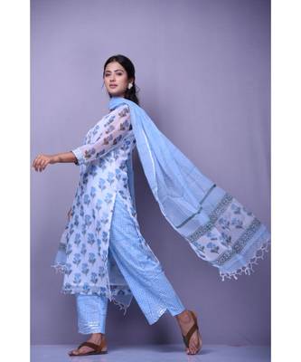 White And Blue Kota Doriya Suit Set 4