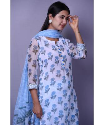 White And Blue Kota Doriya Suit Set 5