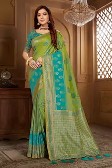 Green woven banarasi saree with blouse