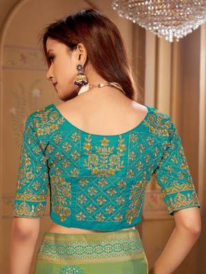 Green woven banarasi saree with blouse 5