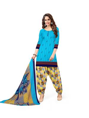 Kimisha Women's Sky Blue Crepe Printed Unstitched Salwar Suit Dress Material 1