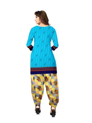 Kimisha Women's Sky Blue Crepe Printed Unstitched Salwar Suit Dress Material 2