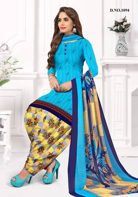 Kimisha Women's Sky Blue Crepe Printed Unstitched Salwar Suit Dress Material 3