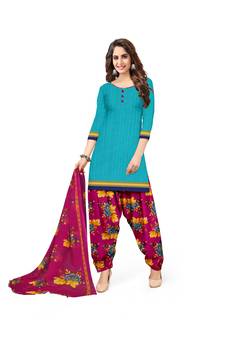 Kimisha Women's Sky Blue Crepe Printed Unstitched Salwar Suit Dress Material