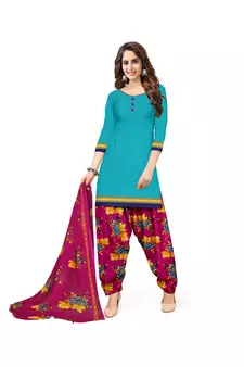 Kimisha Women's Sky Blue Crepe Printed Unstitched Salwar Suit Dress Material
