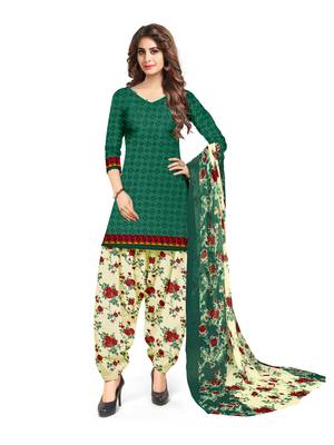 Kimisha Women's Green Crepe Printed Unstitched Salwar Suit Dress Material 1