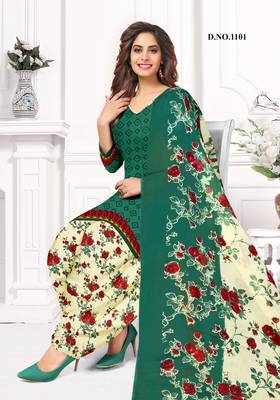 Kimisha Women's Green Crepe Printed Unstitched Salwar Suit Dress Material 3