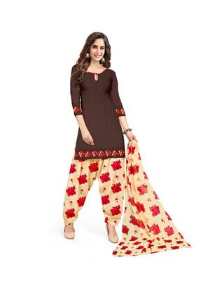 Women'S Brown Crepe Printed Unstitched Salwar Suit Dress Material 1