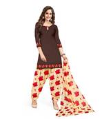 Women'S Brown Crepe Printed Unstitched Salwar Suit Dress Material