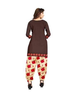 Women'S Brown Crepe Printed Unstitched Salwar Suit Dress Material 2