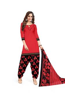 Women'S Carrot Red Crepe Printed Unstitched Salwar Suit Dress Material