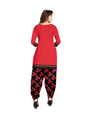 Women'S Carrot Red Crepe Printed Unstitched Salwar Suit Dress Material 2