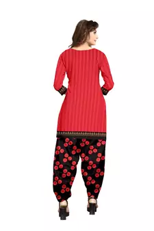 Women'S Carrot Red Crepe Printed Unstitched Salwar Suit Dress Material
