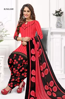 Women'S Carrot Red Crepe Printed Unstitched Salwar Suit Dress Material